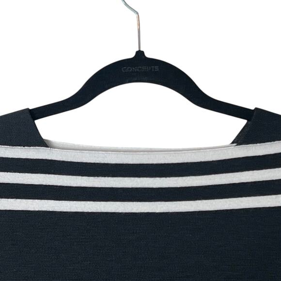 Bitte Kai Rand Boatneck Wool Blend 3/4 Sleeve Sweater Black Tan Stripe Sz Small - Picture 2 of 12